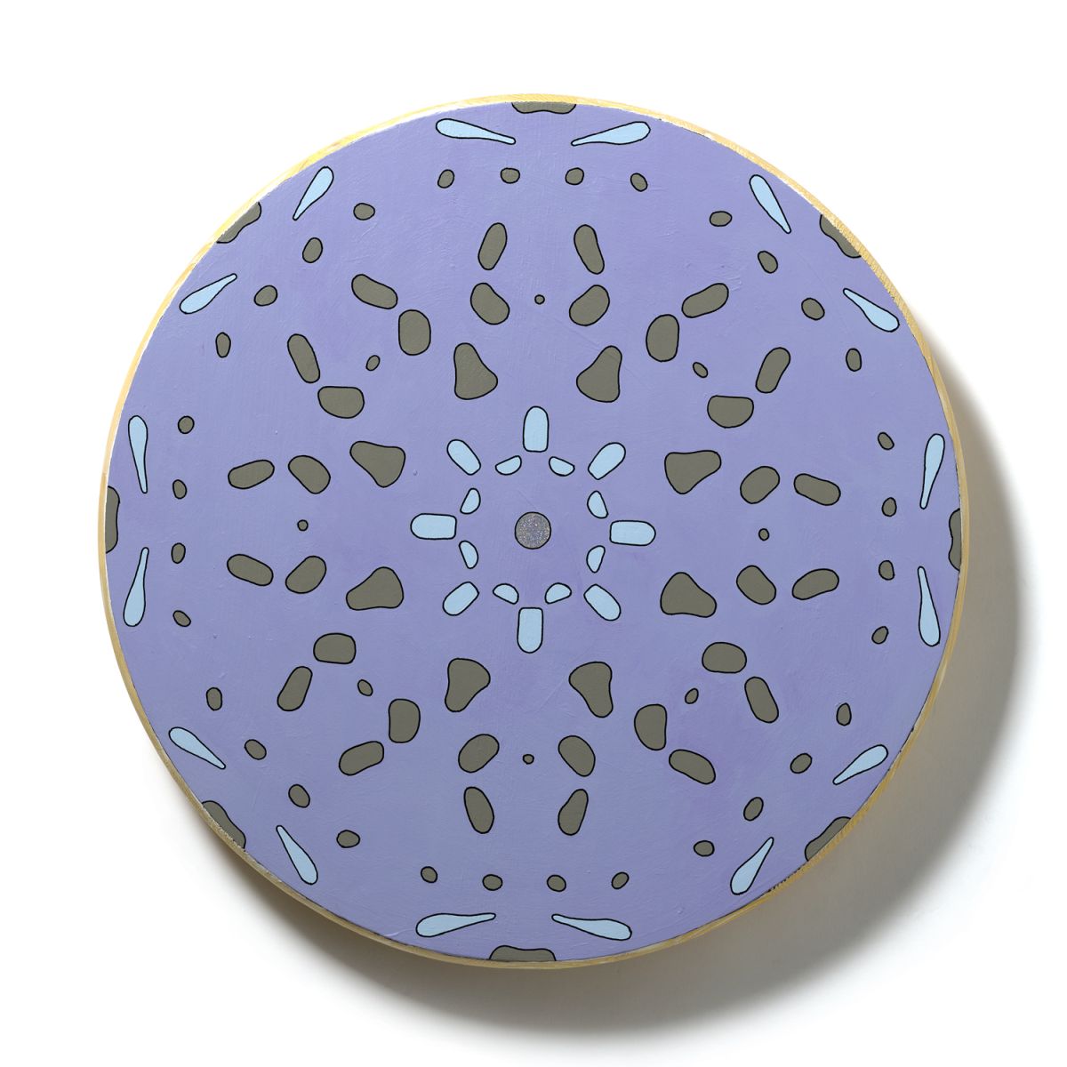 <br/>Dinning Car Bedrock, 2023<br/>18" diameter<br/>acrylic, opaque marker and glitter on wood